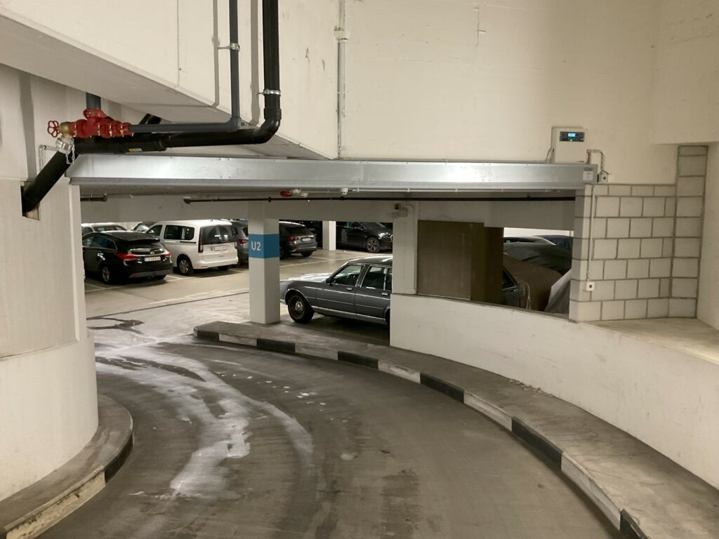 a car parked in a parking garage